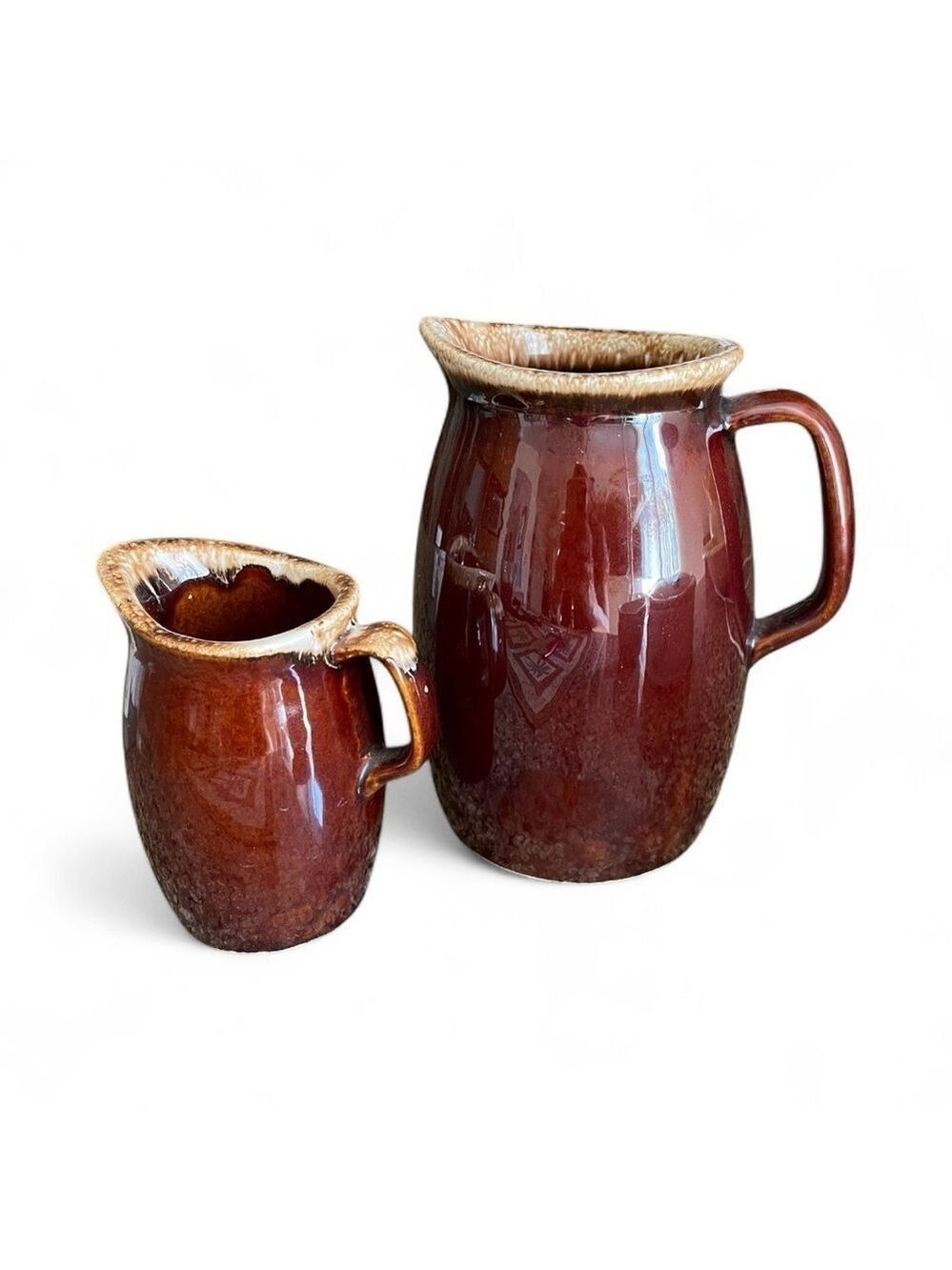 Hull Pottery Brown Drip Glaze Pitcher Set, Water and Creamer Made in USA